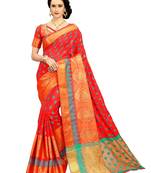 Orange woven art silk saree with blouse