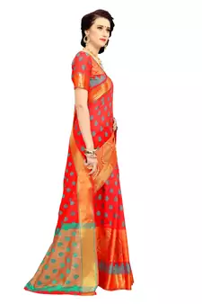 Orange woven silk blend saree with blouse