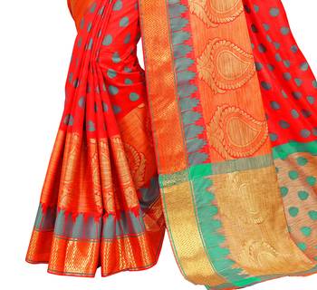 Orange woven silk blend saree with blouse 3