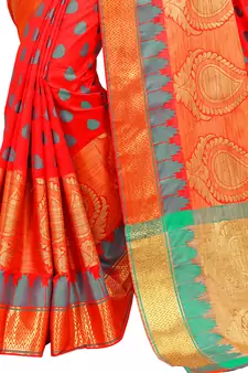 Orange woven silk blend saree with blouse
