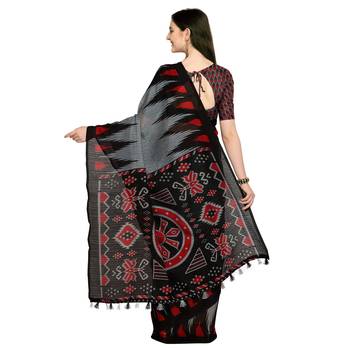Grey Printed Faux Linen Saree With Blouse 2