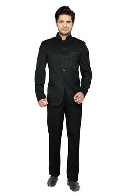 Black Plain Polyester Bandhgala  Suit 1