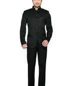 Black Plain Polyester Bandhgala  Suit