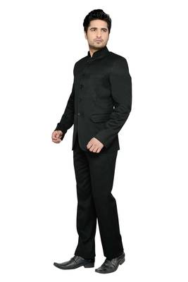 Black Plain Polyester Bandhgala  Suit 2