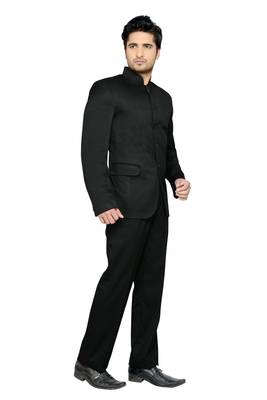 Black Plain Polyester Bandhgala  Suit 3