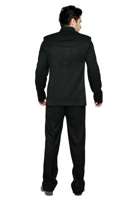 Black Plain Polyester Bandhgala  Suit 4