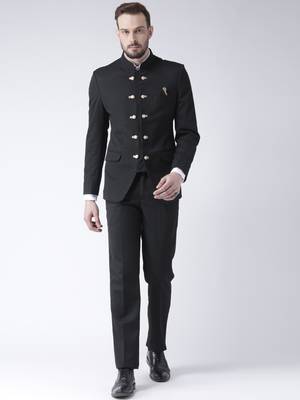 Black Plain Polyester Bandhgala  Suit 1