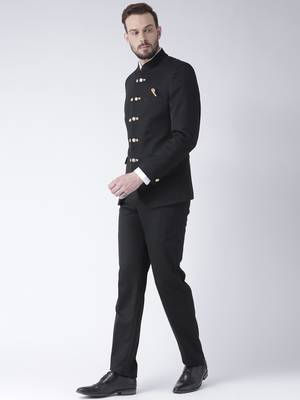 Black Plain Polyester Bandhgala  Suit 2