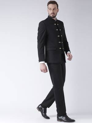 Black Plain Polyester Bandhgala  Suit 3