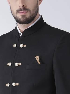Black Plain Polyester Bandhgala  Suit 5