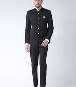 Black Plain Polyester Bandhgala  Suit