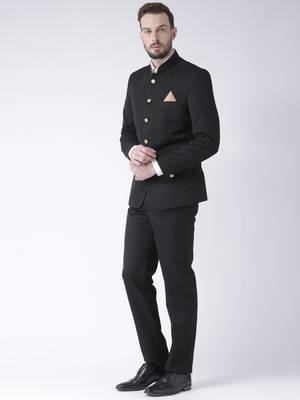 Black Plain Polyester Bandhgala  Suit 2
