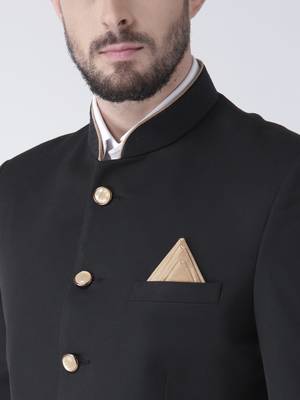 Black Plain Polyester Bandhgala  Suit 5