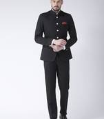 Black Plain Polyester Bandhgala  Suit