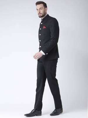 Black Plain Polyester Bandhgala  Suit 2
