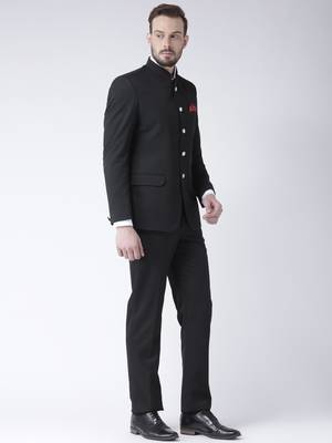 Black Plain Polyester Bandhgala  Suit 3