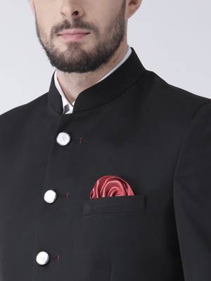 Black Plain Polyester Bandhgala  Suit 5