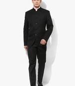 Black Plain Polyester Bandhgala  Suit
