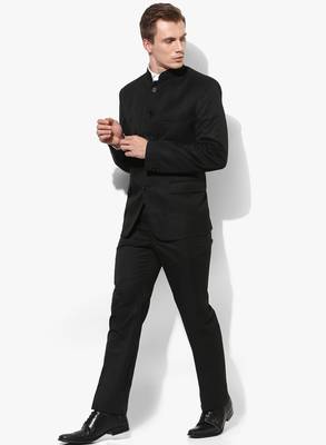 Black Plain Polyester Bandhgala  Suit 2