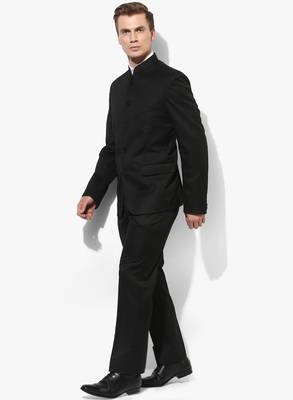 Black Plain Polyester Bandhgala  Suit 3