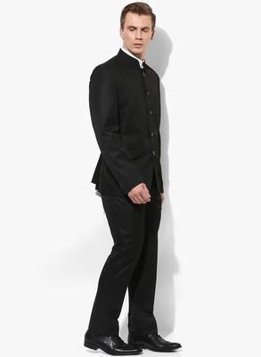Black Plain Polyester Bandhgala  Suit 4
