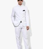 White Plain Polyester Bandhgala  Suit