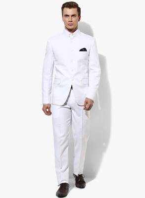 White Plain Polyester Bandhgala  Suit 2