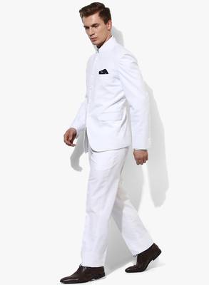 White Plain Polyester Bandhgala  Suit 3