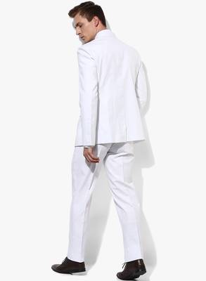 White Plain Polyester Bandhgala  Suit 5