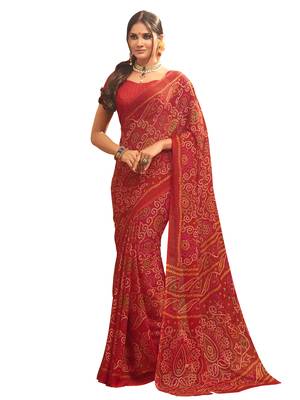 Maroon Printed Chiffon Saree With Blouse 1