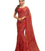 Maroon Printed Chiffon Saree With Blouse