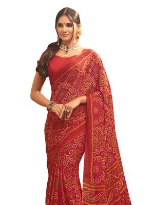 Maroon Printed Chiffon Saree With Blouse 2