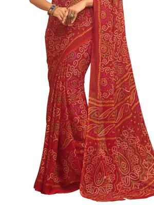 Maroon Printed Chiffon Saree With Blouse 3