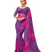 Purple printed chiffon saree with blouse