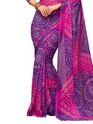 Purple printed chiffon saree with blouse 3