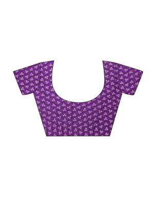 Purple printed chiffon saree with blouse 4