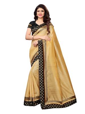 Beige woven bhagalpuri silk saree with blouse 1