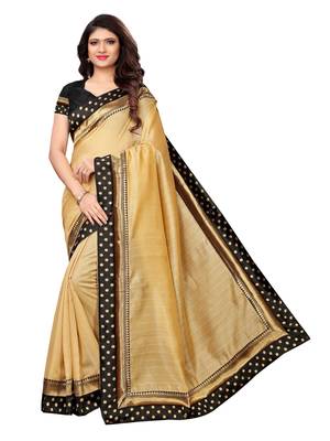 Beige woven bhagalpuri silk saree with blouse 2