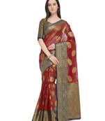 Red woven organza saree with blouse