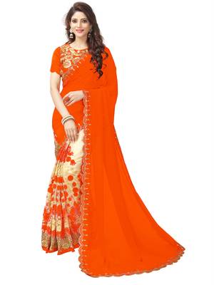 Orange embroidered georgette saree with blouse 1