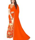 Orange embroidered georgette saree with blouse
