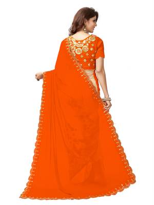 Orange embroidered georgette saree with blouse 2