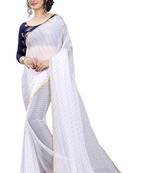 White plain chiffon saree with blouse
