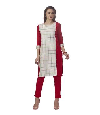 Red plain cotton kurti 1