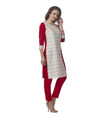 Red plain cotton kurti 3