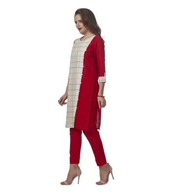 Red plain cotton kurti 4