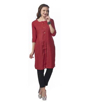 Pink plain rayon kurti 1