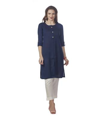 Navy-blue plain rayon kurti 1