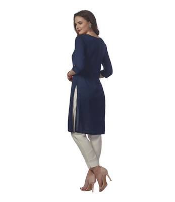 Navy-blue plain rayon kurti 2