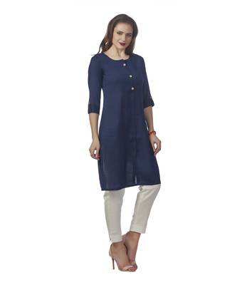 Navy-blue plain rayon kurti 3